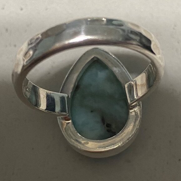 Ring Teardrop Larimar Cabochon 3.345 Carats Size 7.5 Sterling Silver Stamped 925 - Picture 8 of 11